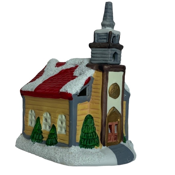 Vintage Village Church Candle Holder Tea Light Porcelain Pierced Cut Outs 3 in - Picture 9 of 16